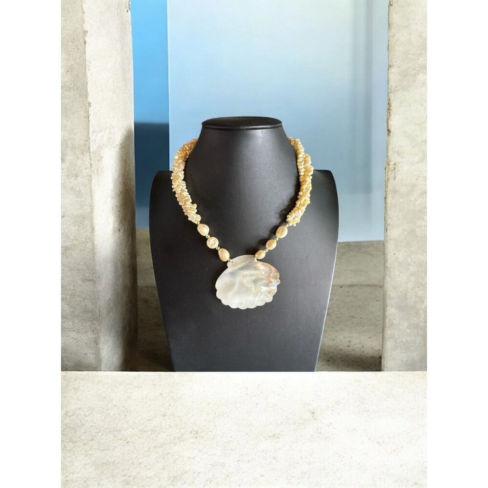 Mother Of Pearl Pendant Necklace With Freshwater Pearl Beads